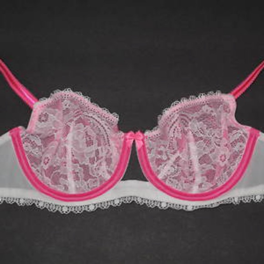 Victoria's Secret Sheer Lace Underwire Bra - Hot Pink and White 36DD